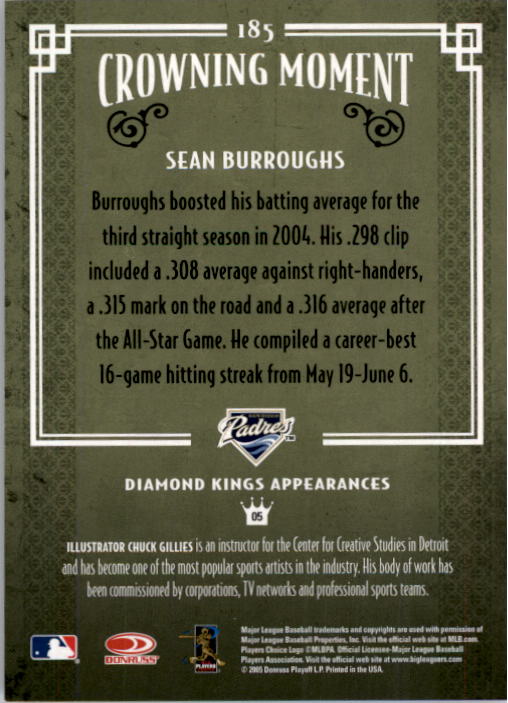 2005 Diamond Kings #185 Sean Burroughs back image