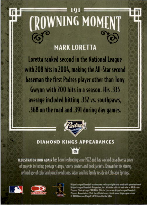 2005 Diamond Kings #191 Mark Loretta back image