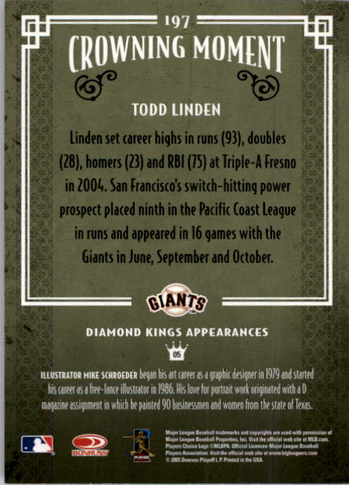 2005 Diamond Kings #197 Todd Linden back image