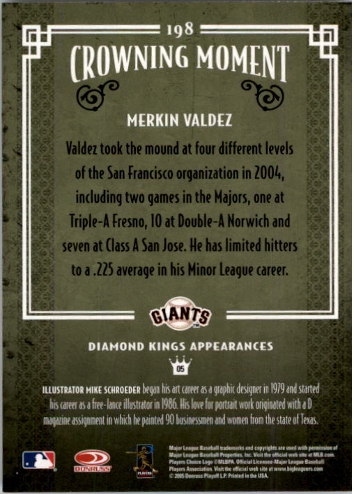 2005 Diamond Kings #198 Merkin Valdez back image