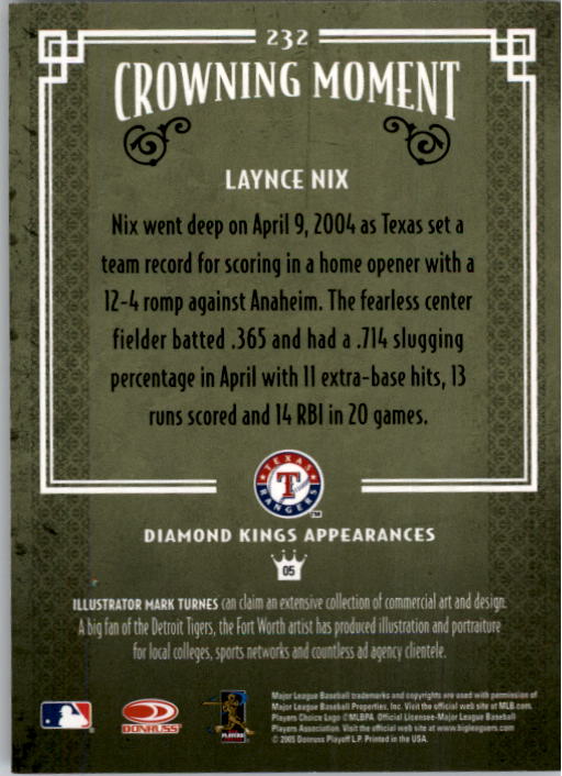 2005 Diamond Kings #232 Laynce Nix back image