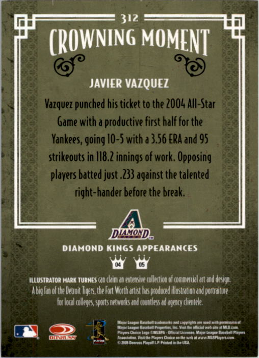 2005 Diamond Kings #312 Javier Vazquez back image