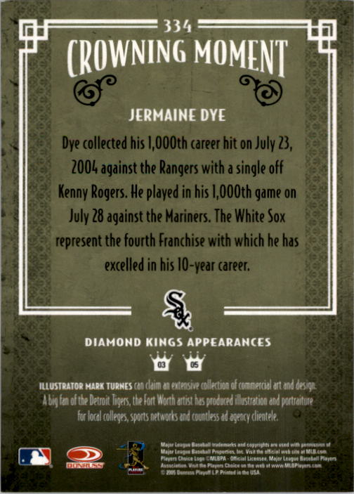 2005 Diamond Kings #334 Jermaine Dye back image