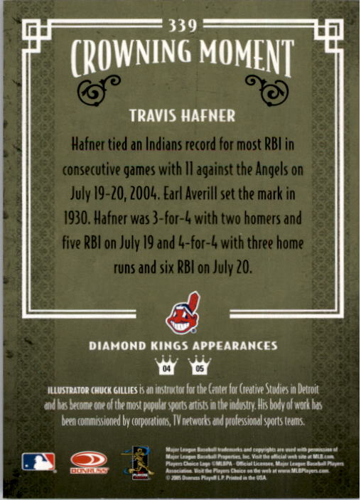 2005 Diamond Kings #339 Travis Hafner back image