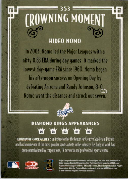 2005 Diamond Kings #353 Hideo Nomo back image