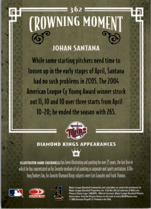 2005 Diamond Kings #362 Johan Santana back image