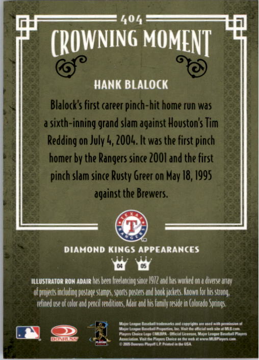 2005 Diamond Kings #404 Hank Blalock back image
