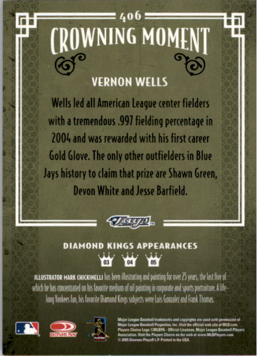 2005 Diamond Kings #406 Vernon Wells back image