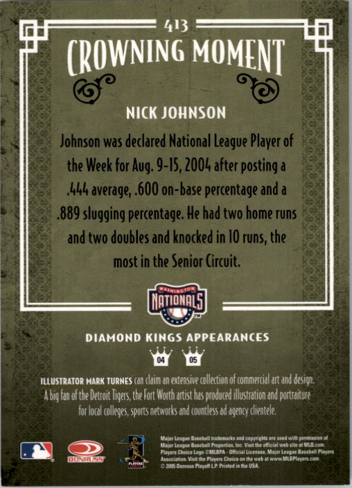 2005 Diamond Kings #413 Nick Johnson back image