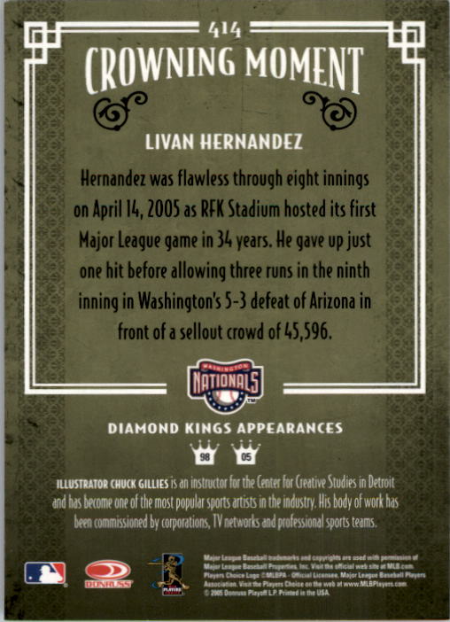 2005 Diamond Kings #414 Livan Hernandez back image