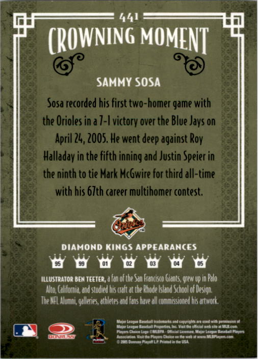 2005 Diamond Kings #441 Sammy Sosa O's back image