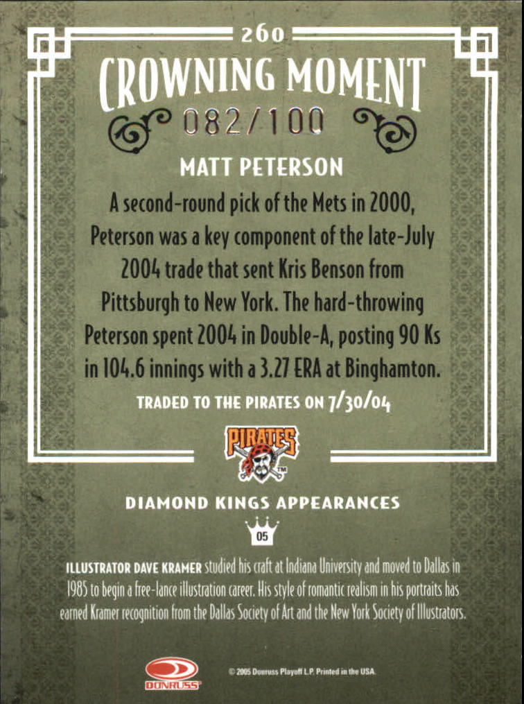2005 Diamond Kings Bronze #260 Matt Peterson back image