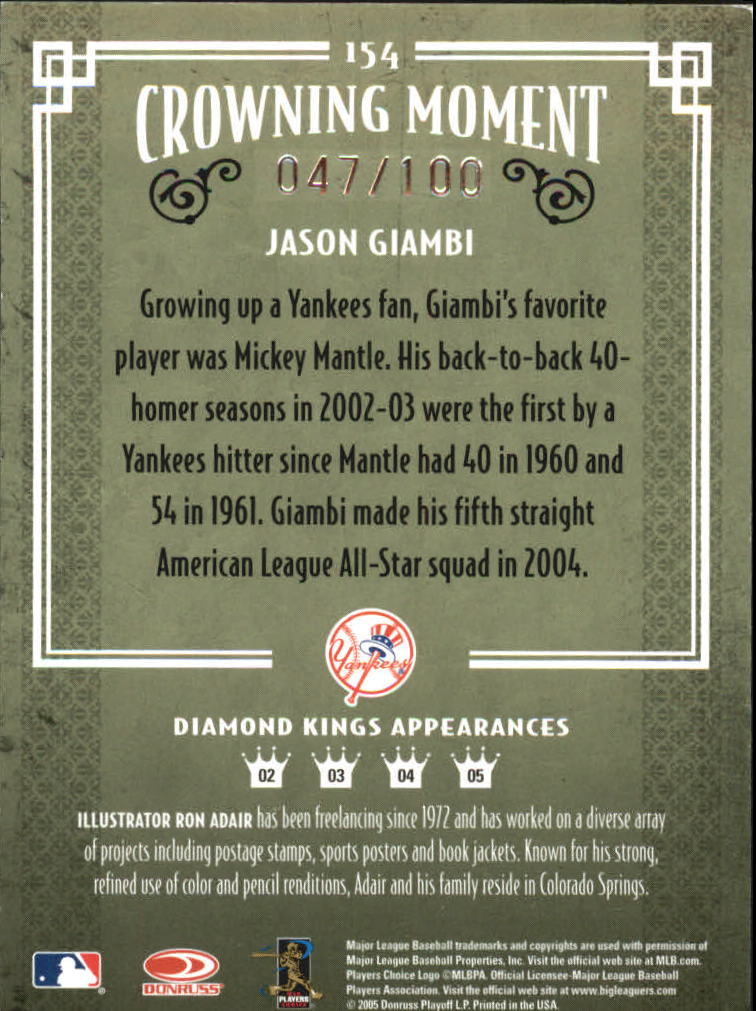 2005 Diamond Kings Bronze B/W #154 Jason Giambi back image
