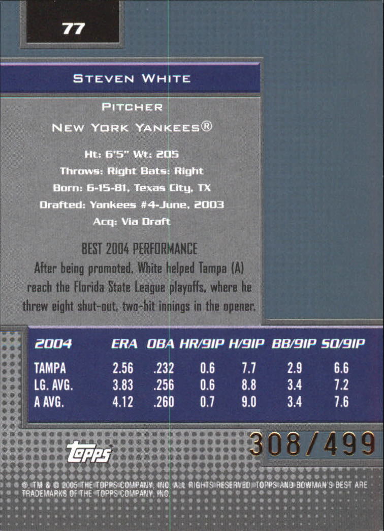 2005 Bowman's Best Blue #77 Steven White FY back image