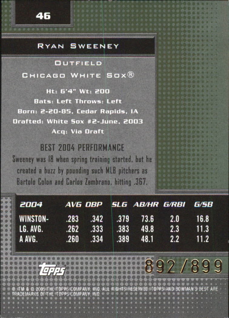 2005 Bowman's Best Green #46 Ryan Sweeney FY back image