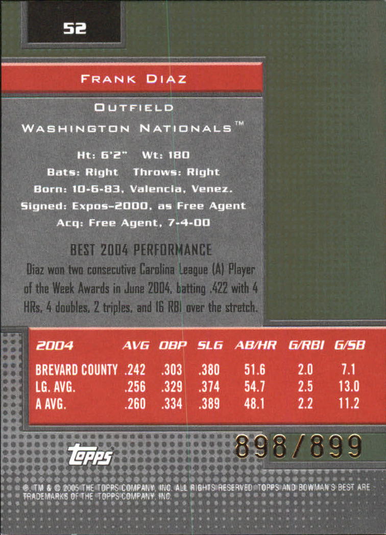 2005 Bowman's Best Green #52 Frank Diaz FY back image