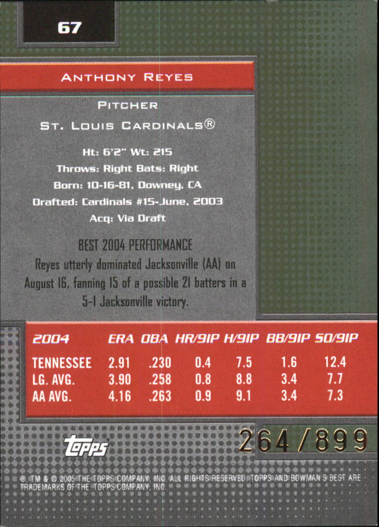 2005 Bowman's Best Green #67 Anthony Reyes FY back image