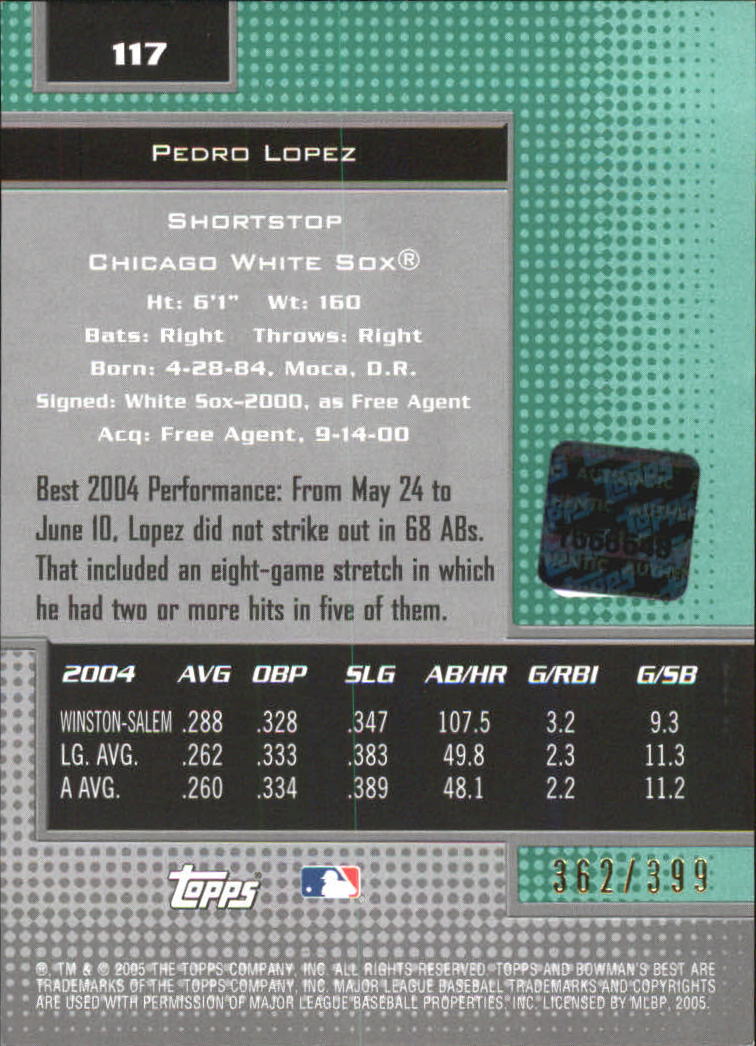 2005 Bowman's Best Green #117 Pedro Lopez FY AU back image