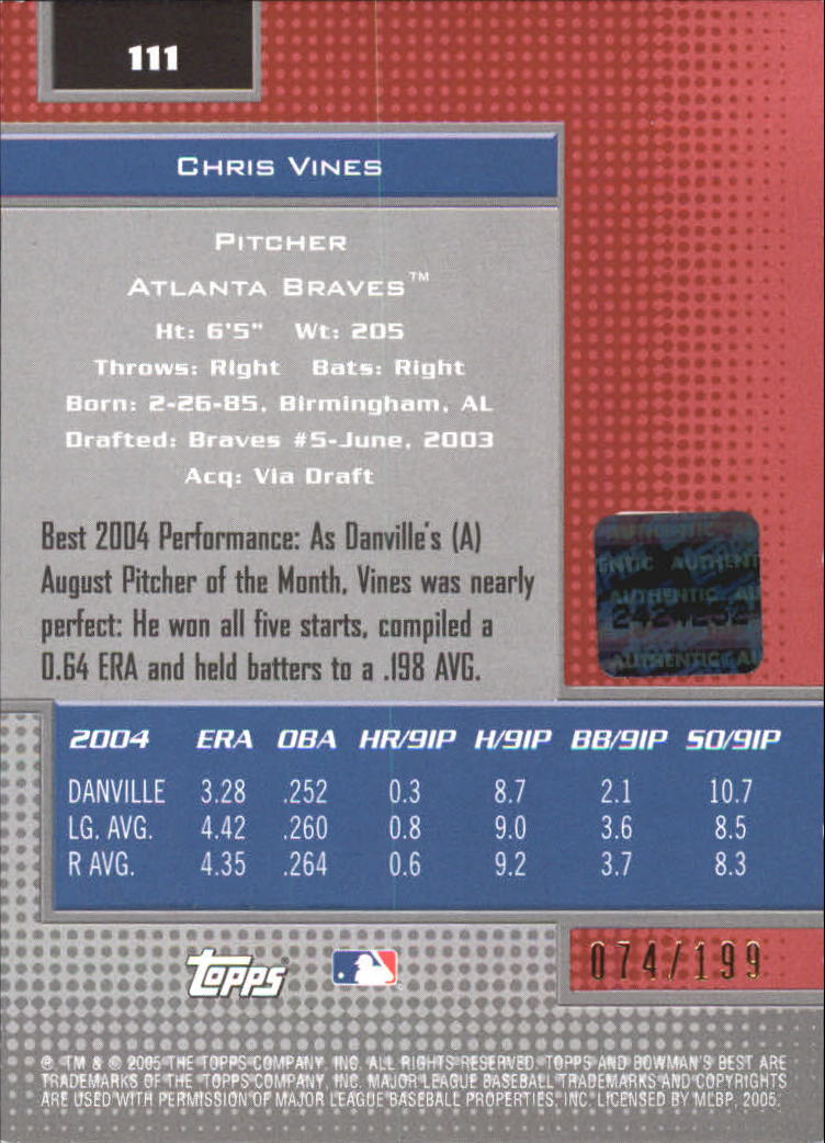 2005 Bowman's Best Red #111 Chris Vines FY AU back image