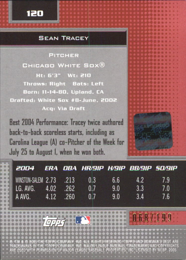 2005 Bowman's Best Red #120 Sean Tracey FY AU back image