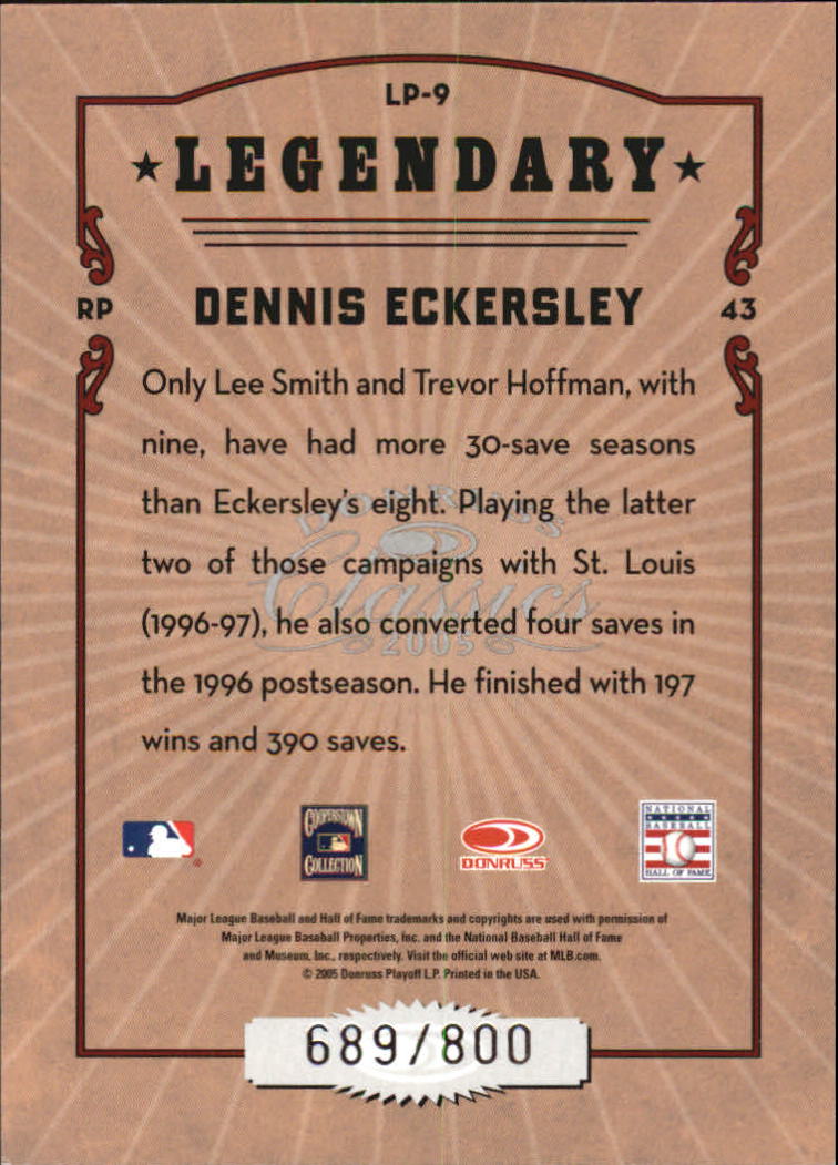 2005 Donruss Classics Legendary Players #9 Dennis Eckersley back image