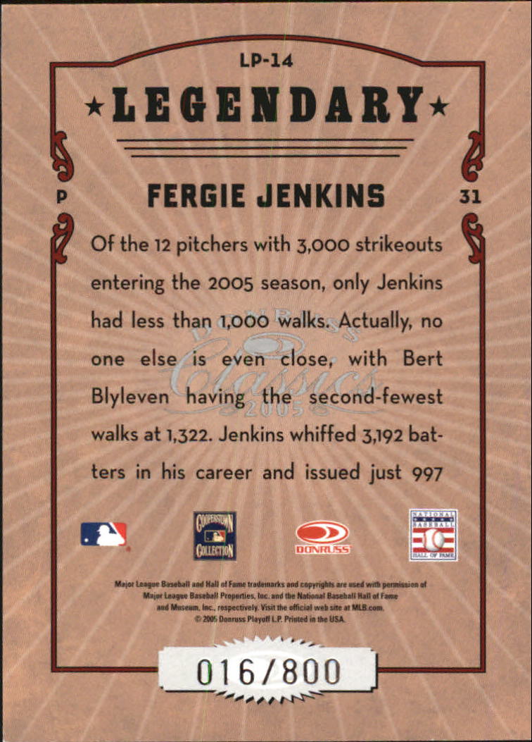 2005 Donruss Classics Legendary Players #14 Fergie Jenkins back image