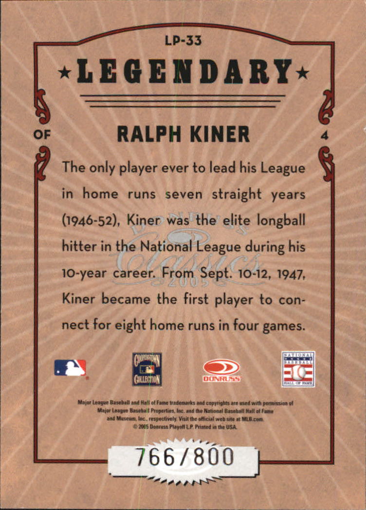 2005 Donruss Classics Legendary Players #33 Ralph Kiner back image