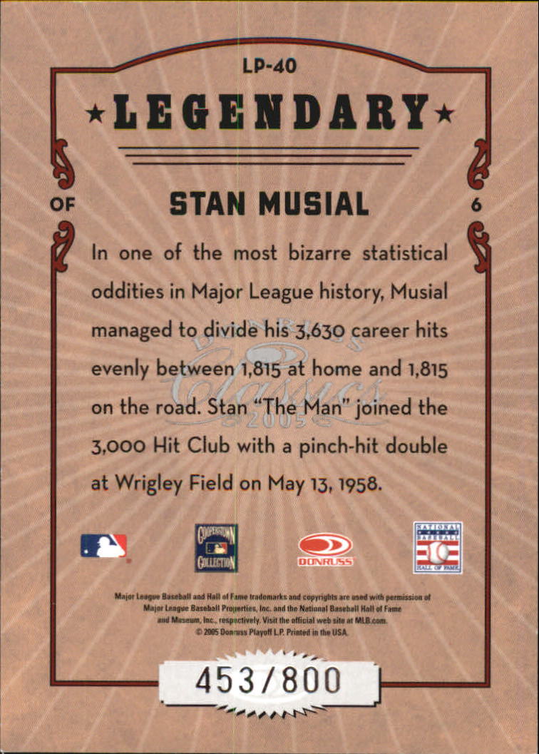 2005 Donruss Classics Legendary Players #40 Stan Musial back image