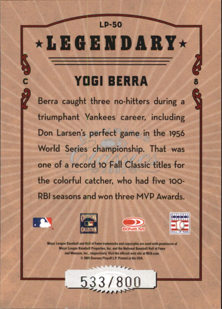 2005 Donruss Classics Legendary Players #50 Yogi Berra back image