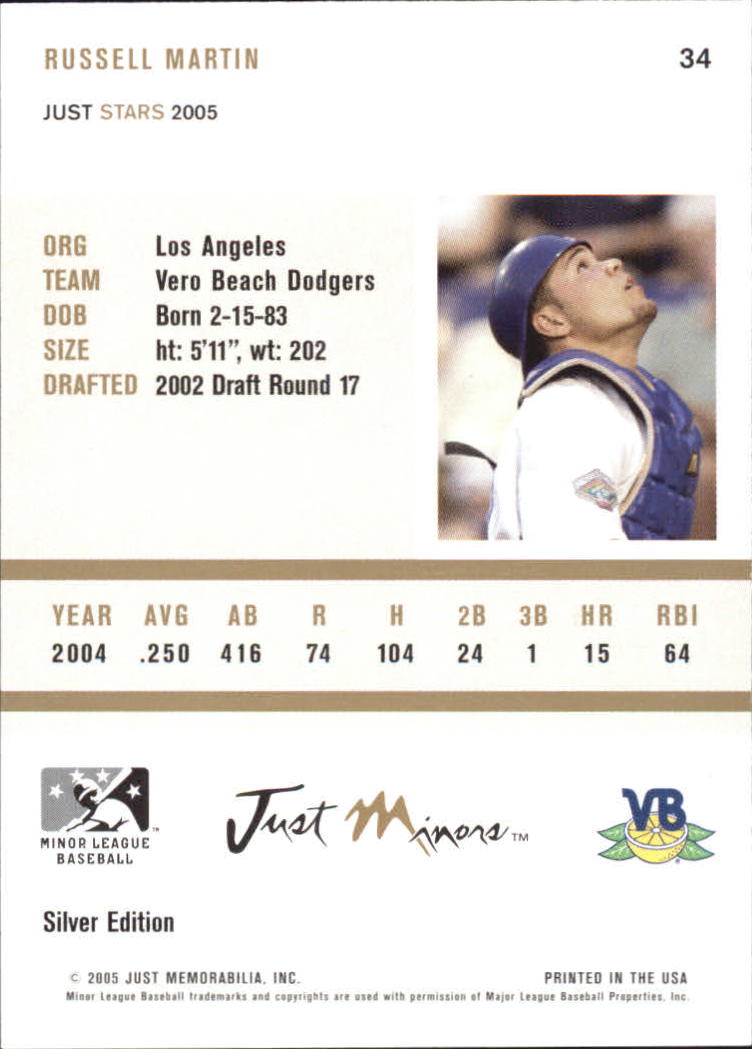 2005 Just Stars Silver #34 Russell Martin back image