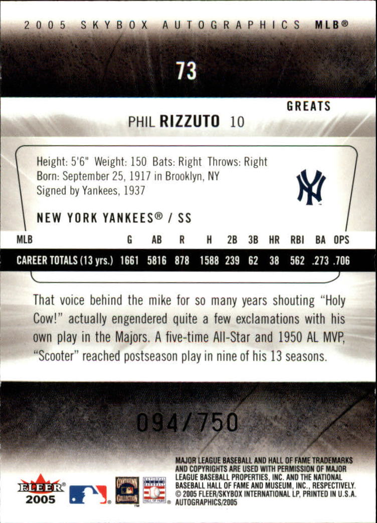 2005 SkyBox Autographics #73 Phil Rizzuto GT back image