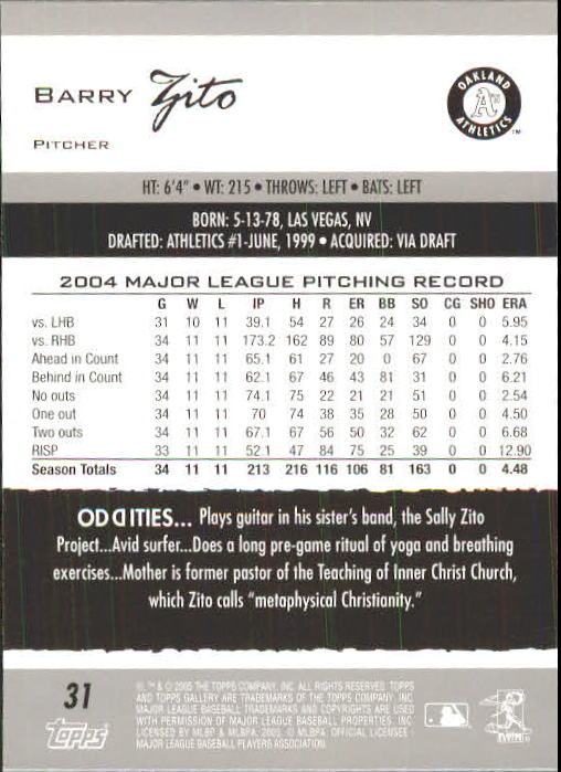 2005 Topps Gallery #31 Barry Zito back image
