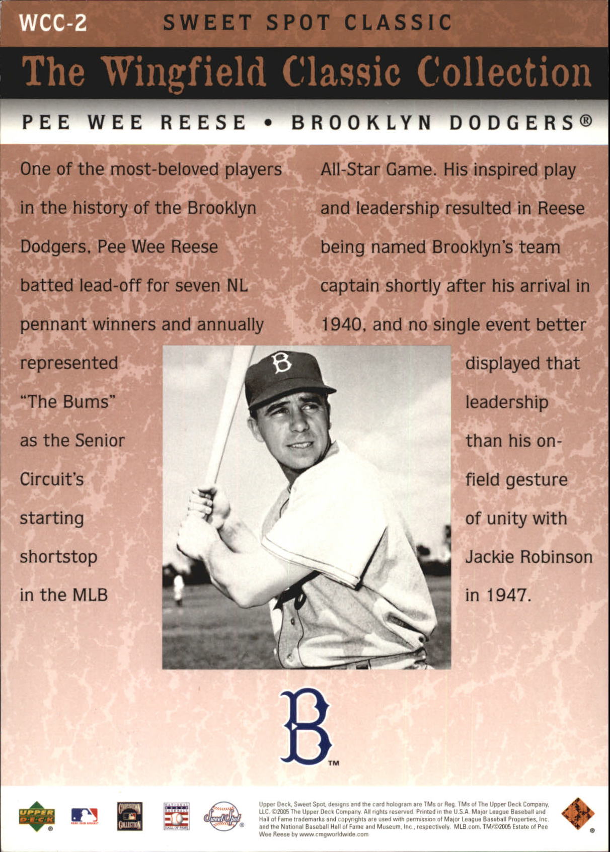 2005 Sweet Spot Classic Wingfield Classics Collection #WCC2 Pee Wee Reese