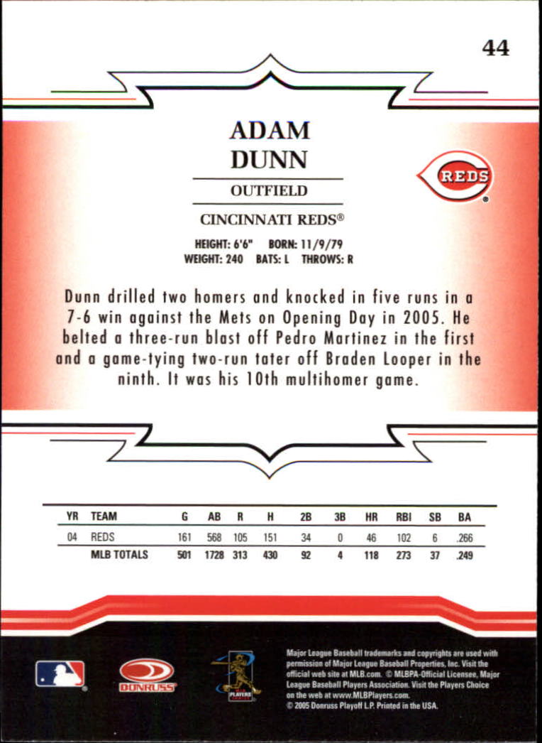 2005 Throwback Threads #44 Adam Dunn back image
