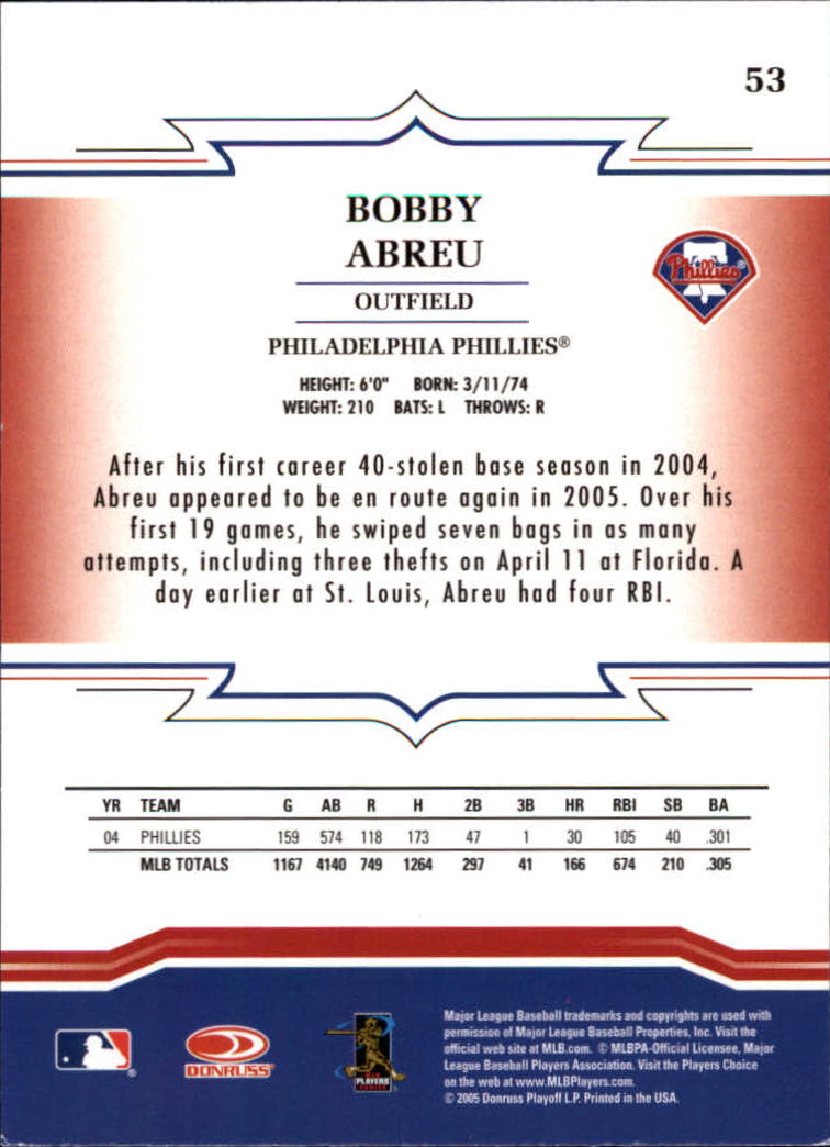 2005 Throwback Threads #53 Bobby Abreu back image
