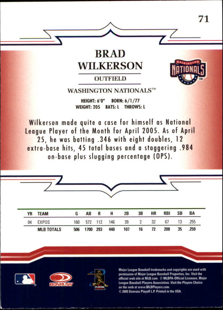 2005 Throwback Threads #71 Brad Wilkerson back image