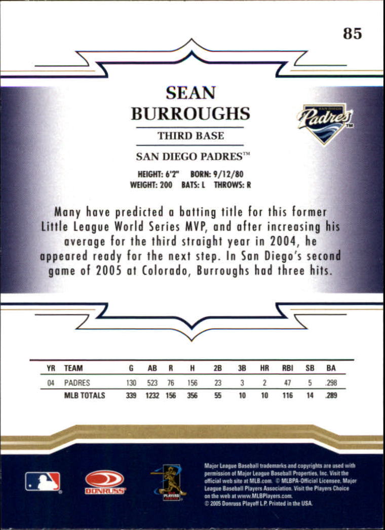 2005 Throwback Threads #85 Sean Burroughs back image