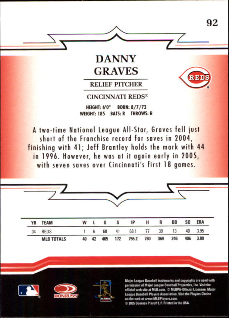 2005 Throwback Threads #92 Danny Graves back image