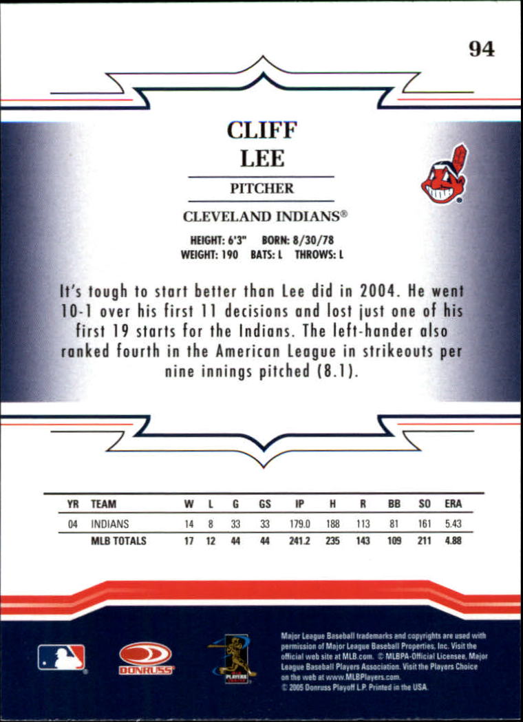 2005 Throwback Threads #94 Cliff Lee back image