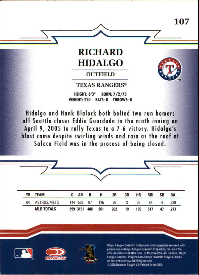 2005 Throwback Threads #107 Richard Hidalgo back image