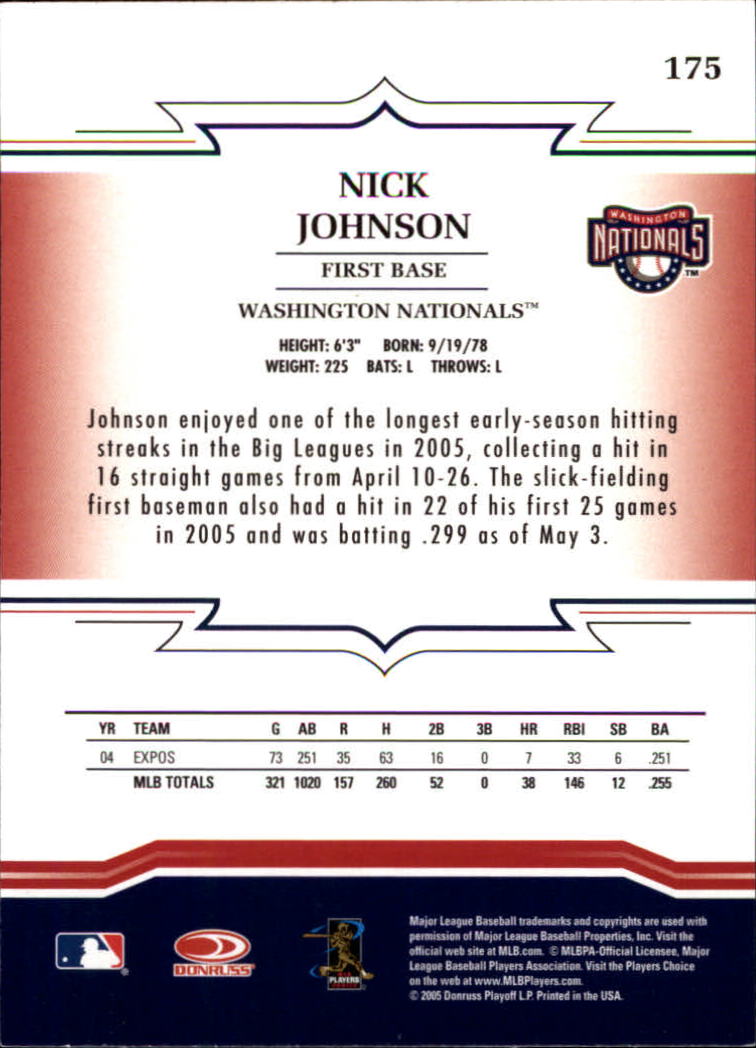 2005 Throwback Threads #175 Nick Johnson back image
