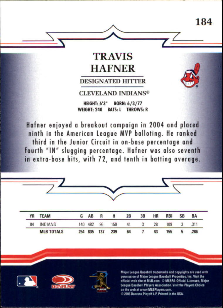 2005 Throwback Threads #184 Travis Hafner back image