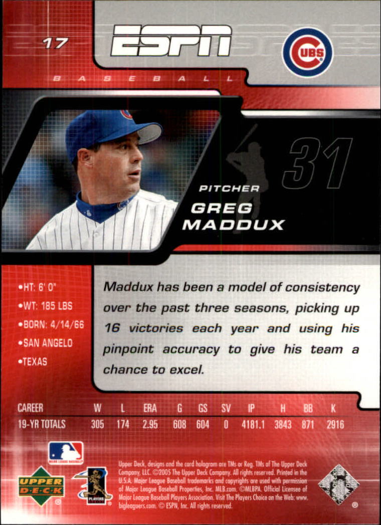 2005 Upper Deck ESPN #17 Greg Maddux back image