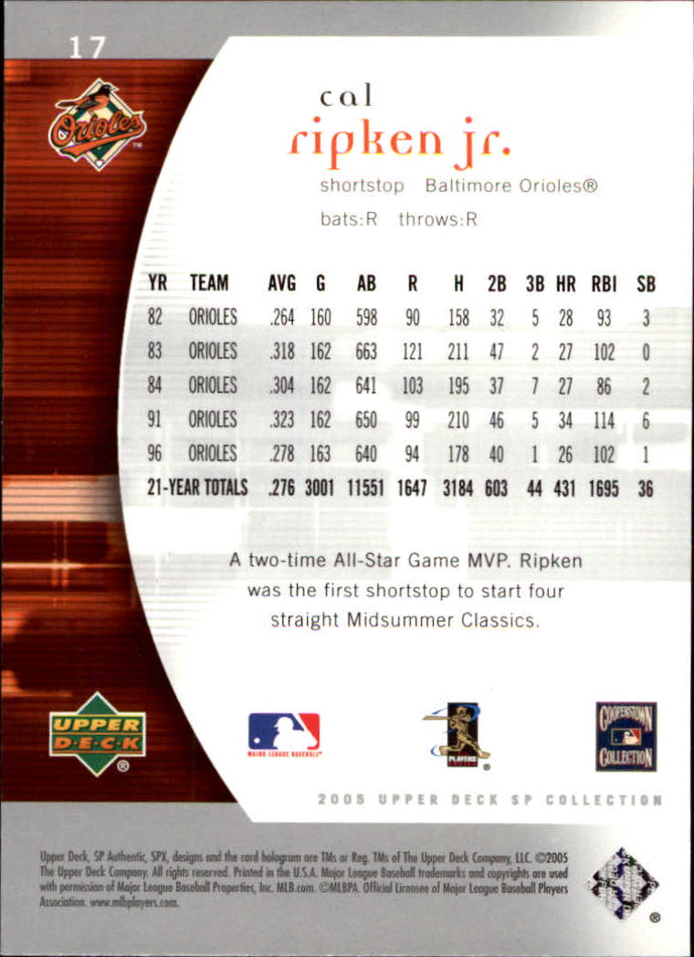 2005 SP Authentic #17 Cal Ripken back image