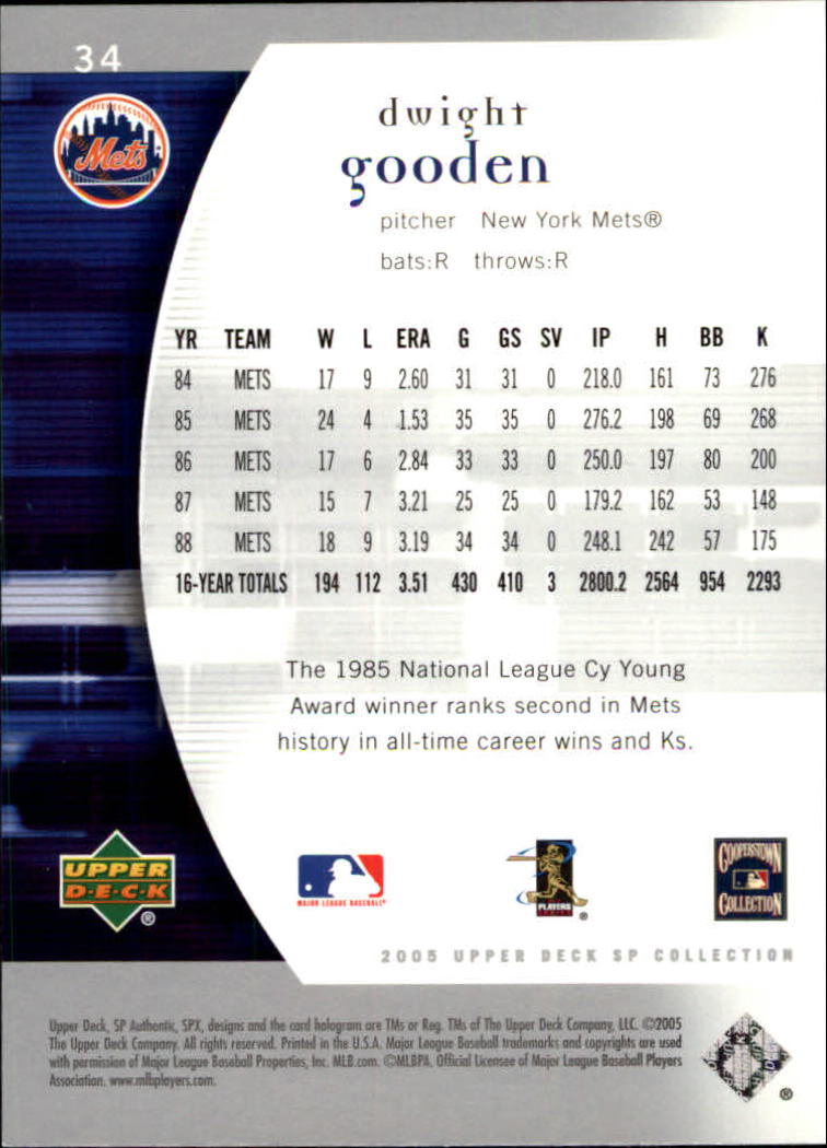 2005 SP Authentic #34 Dwight Gooden back image