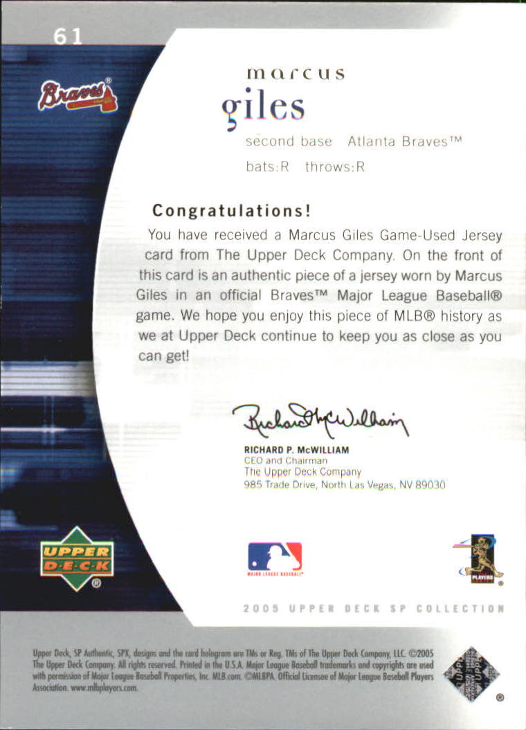 2005 SP Authentic Jersey #61 Marcus Giles back image