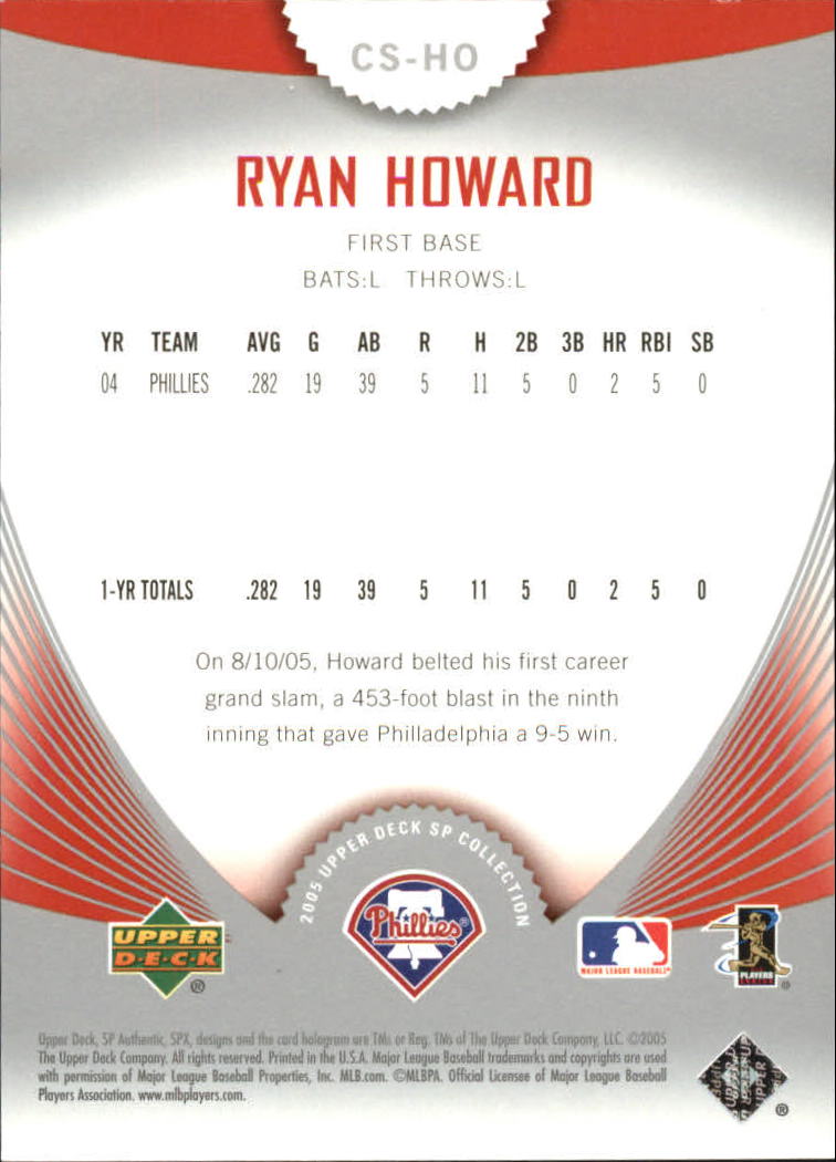 2005 SP Collection of Stars #HO Ryan Howard back image