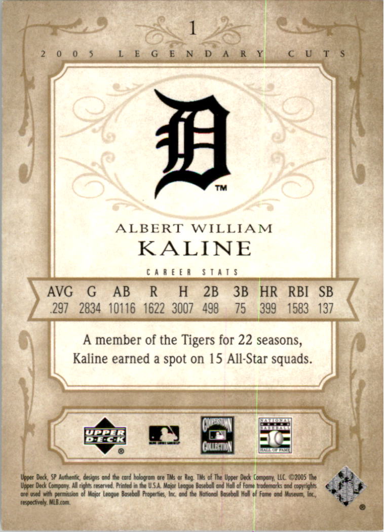 2005 SP Legendary Cuts #1 Al Kaline back image