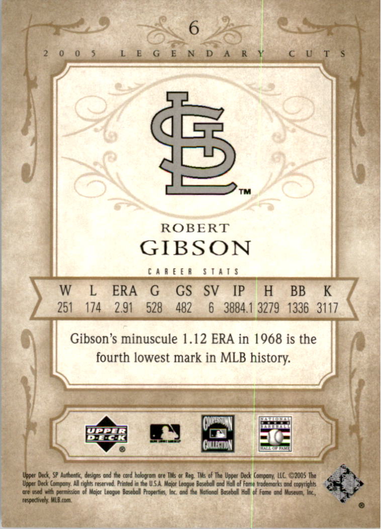 2005 SP Legendary Cuts #6 Bob Gibson back image