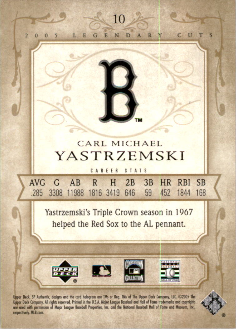 2005 SP Legendary Cuts #10 Carl Yastrzemski back image